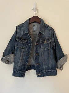 Baby Gap Girls Boys Jean Denim Sz 4 Cotton Trucker Contrast Cuff Jacket - Picture 1 of 3
