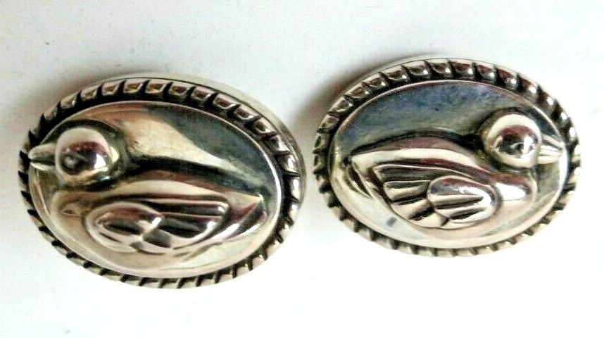 Sterling Silver Barry Kieselstein Cord Oval Duck Clip-On Earrings Dated 1988 - Image 1 of 4