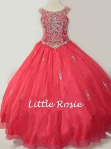 NEW Little Rosie Girls Long National Level Pageant Dress LR2120 Cherry 14 $600 - Picture 1 of 5