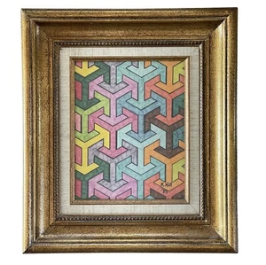 1983 Geometric Art Interconnecting Colored Arrows Framed by R Hill Vintage - Picture 1 of 8