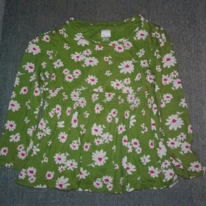 Old Navy Mädchen Langarm Schößchen Baumwolle Top grün weiß rosa Blumen Größe 5T - Bild 1 von 3
