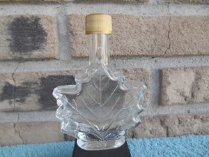 Vintage Glass Maple Leaf Bottle with Cap 2 oz Embossed Leaf Veins 4.5" TALL - Picture 1 of 9
