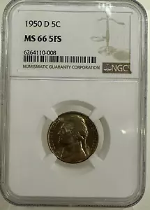 1950 D MS66 5FS Jefferson Nickel PCGS bewertet volle Schritte seltene hochwertige Münze - Bild 1 von 6