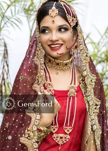 Nuevo Conjunto Completo Hecho a Mano de Joyería Nupcial Mala India Paquistaní Gargantilla Pendientes Reino Unido - Imagen 1 de 10