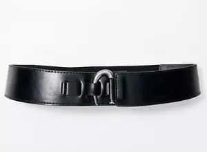 Susan Graver Faux Leather Stretch Belt with Front Hook Closure Black XXS/XS Size - Picture 1 of 1