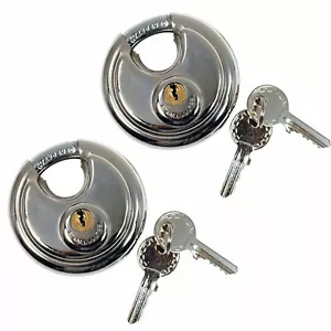 2 x 70mm Heavy Duty Stainless Steel Armor Brass Cylinder Disc Padlock Round Lock - Picture 1 of 2