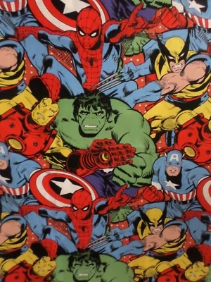   MARVEL COMIC PACK  COTTON FABRIC  SUPER HERO HULK CAPTAIN AMERICA  1Y X44"w - Image 1 of 4