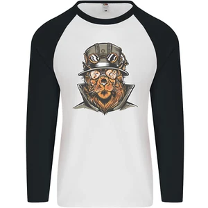 Steampunk Lion Mens L/S Baseball T-Shirt - Picture 1 of 26