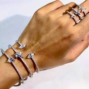 18K White Gold Filled Bracelet Ring Set made w Swarovski Crystal Designer Style - Picture 1 of 11