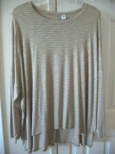 Old Navy Tan Carmel Stripe Scoop Neck Slight Slub Rayon Knit Top 3X 18 20 22 XXL - Picture 1 of 5