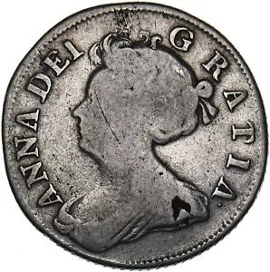 1705 Shilling (Roses & Plumes) - Anne British Silver Coin - Picture 1 of 2