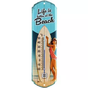 LANOLU Retro Thermometer Blechschild BEACH vintage Metallschilder, Bar-Deko - Bild 1 von 6