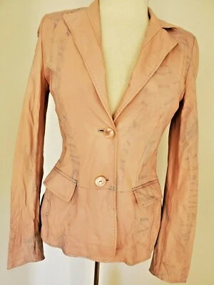 Escada Chaqueta de Cuero Blazer Beige Morado Rosa Azul Tostado 0 2 4 XS 36 Beige Tiedye Foto 1 de 4