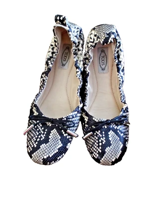 ***TOD'S Italia Talla 38/7.5M Cuero Bailarina Donna PLANOS Serpiente!! Foto 1 de 4