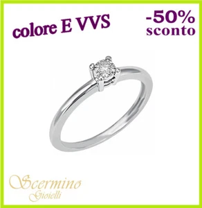ANELLO SOLITARIO 0.35 CARATI IN ORO BIANCO 18K DIAMANTE NATURALE - Picture 1 of 4