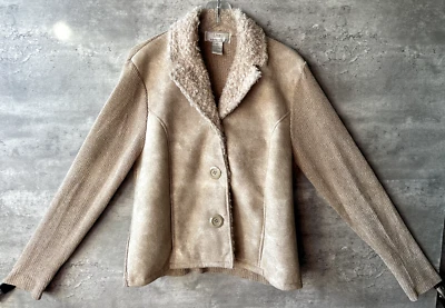 Chaqueta de gamuza vintage años 90 Lisa International Sherpa cuello de piel sintética talla L Foto 1 de 4