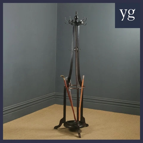 Edwardian Oak & Brass Arts & Crafts Revolving Coat, Hat Stand (c 1910) Cover