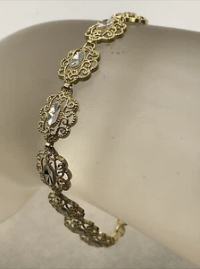 TOLLE solide 14K zweifarbig Gold diamantgeschliffen filigrane Gliederkette Damenarmband - Bild 1 von 18