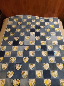 Blue Jean Denim Crazy Twin Quilt Peter Rabbit Hearts Artisan Crafted 66x90.5 - Picture 1 of 13