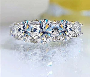 3.6CT Round Cut GRA Certified Moissanite Engagement Ring 18K Gold Plated Silver - Picture 1 of 10