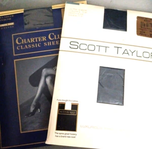 2 Vintage Charter Club and Scott Taylor Control Top Sheer Pantyhose Size B Navy - Picture 1 of 5