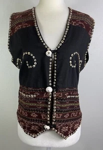 Vtg Womens Vest Boho Seashells Med Coastal Grandma Costume Art to Wear Beach - Picture 1 of 13