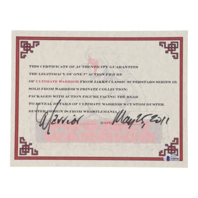 Ultimate Warrior Autographed Certificate Beckett BAS COA WWF Superstar! - Image 1 of 2