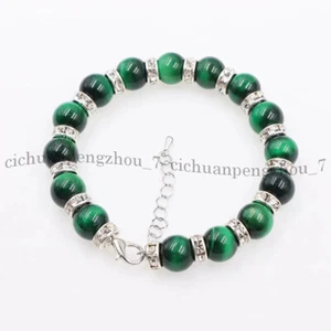 Green Tiger's Eye Round Gemstone Beads Spacer Bracelet 7.5 inch 6/8/10/12mm - Picture 1 of 16