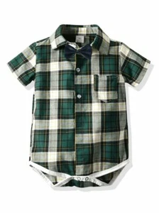 Baby Boy Body Suit Short Sleeve Button Down w/Black Bow Tie all sizes - Picture 1 of 1