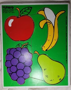 Vintage Playskool Wood Favorite Fruits Puzzle 180-06 4 Pieces 4C Ages 1-3 Yrs - Picture 1 of 5