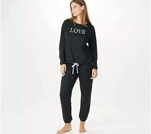 AnyBody Lounge Jersey Winter Script 2-pc Set Jet Black/Love Size 1X A462667 - Picture 1 of 1