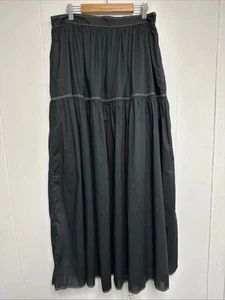 MKDT Studio Voluminous Maxi Skirt Gathers Triple Top Stitches Sheer Black Size 8 - Picture 1 of 11