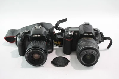 DSLR Digital Cameras Inc Nikon D80 & Canon EOS 450D Working Both w/ Lenses x 2 - Image 1 of 4