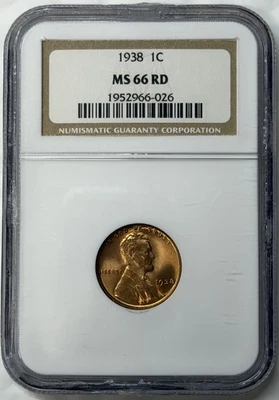 1938 LINCOLN WHEAT CENT NGC MS 66 RD - Image 1 of 2