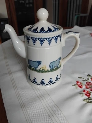 Vintage Brixton Studio Pottery Spongeware Sheep Design Coffee Pot - Image 1 of 4