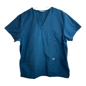 Siv Van Scrub Top Taglia L Ha Tasche Tinta Unita Blu A26 - Foto 1 di 5