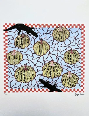 YAYOI KUSAMA - Lizards with pumpkins - signed, numbered edition 96/500,50x65 cm - Image 1 of 4