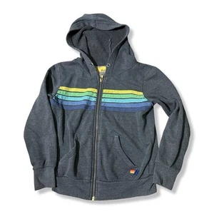 Aviator Nation Hoodie Kids Size 6 Gray Colorful Striped Full Zip Sweatshirt - Picture 1 of 7