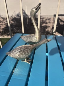 Vintage MCM massive Messing Gänse Enten stehend offene Münder - Paar männlich & weiblich - Bild 1 von 6