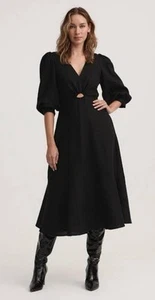 NWT WITCHERY Sz 10 Black Linen Cutout Midi Dress Pockets - Picture 1 of 13