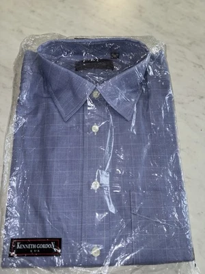 Kenneth Gordon Men’s Checkered Blue Dress Shirt, Size 16.5-35, Made In USA, New  - Image 1 of 4