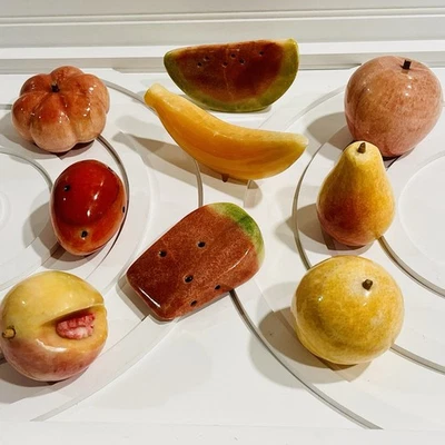 Lote de 9 coloridas frutas de mármol de piedra de alabastro MCM vintage Foto 1 de 4