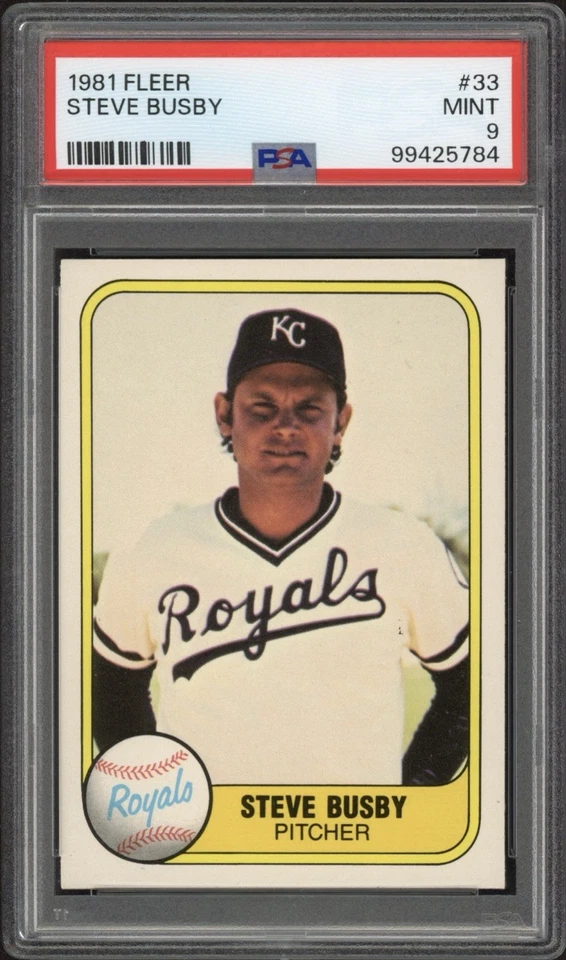 1981 Fleer Steve Busby #33 PSA 9 Mint Kansas City Royals  - Image 1 of 2
