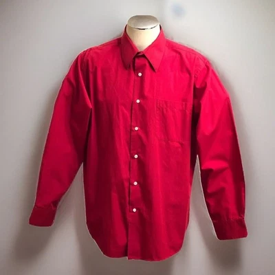 Croft&Barrow 衬衫男式 L 16 1/2-17 红色纽扣长袖口袋 34/35 — 第 1/4 张图片