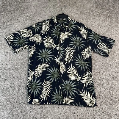 VTG Van Heusen Shirt Mens Large Black Green Hawaiian Floral Rayon Button Up - Image 1 of 4