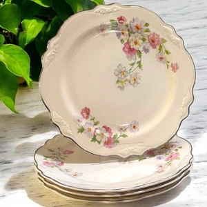 Homer Laughlin Virginia Rose 10" Dinner Plate Set Of 4 Fluffy Rose Silver Trim - Picture 1 of 9