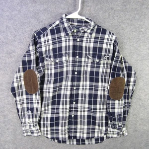 Camisa Polo Ralph Lauren Niños Grande 14-16 Azul Blanco Franela a Cuadros Parche en el Codo - Imagen 1 de 8