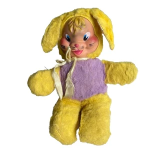 50er Jahre 12" Gummi Gesicht Kaninchen Farbe Gelb & Lavendel - Bild 1 von 11