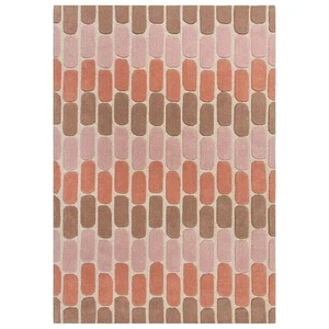 Alfombra Retro Moderna A Mano, Alfombra Geométrica Rosa Naranja Marrón, - Imagen 1 de 4