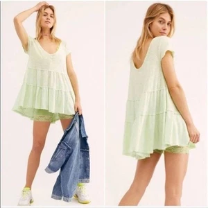 Free People Sunshine In The Rain Camicia di lino fatata a strati swing boho civetta - Foto 1 di 9
